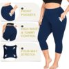 MOREFEEL Capri Plus Size Leggings for Women with Pockets-Stretchy XL-4XL Tummy Control High Waist Workout Black Yoga Pants - Image 5