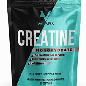 Valara Creatine Monohydrate Micronized Powder 450g, 90 Servings, 5000mg Per Serv (5g) Unflavored, Vegan and Keto Friendly