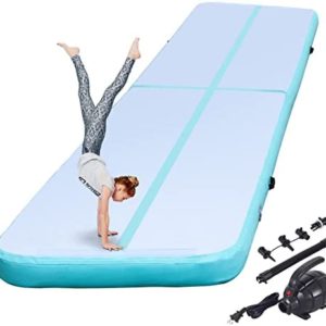 Happybuy 16ft Inflatable Air Gymnastic Mat, 4 inches Thickness Air Tumble Track with Electric Air Pump,Dubrable Material Air Mat for Home Use/Training/Cheerleading/Yoga/Water
