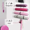 5-Tiers Yoga Mat Holder Wall Mount, Metal Storage Rack for Yoga Mat/Wheels, Foam Roller and Block etcs, Wall Rack Organizer with 3-Hooks for Hanging Stretching Strap & Resistance Bands, Yoga Room/Home Gym Decor - Image 2