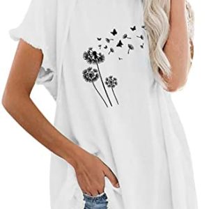 Camisas y Blusas de Mujer Camiseta con Estampado Forma corazón flecos Camiseta asimétrica Manga Corta Cuello Redondo