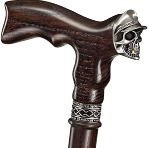 Handmade Walking Cane for Men - Skull Soldier - Unusual Men's Oak Wood Cane - Cool and Stylish Walking Stick