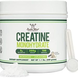 Creatine Monohydrate Powder 1.1lbs (100 Servings of 5 Grams Each - Third Party Tested Micronized Creatine Powder) Unflavored, Keto, Vegan Friendly (with Scoop)(Creatina Monohidratada) by Double Wood