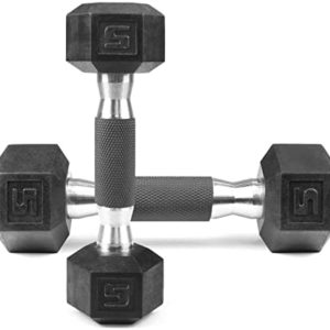 WF Athletic Supply Rubber Encased Hex Dumbbells with Rubber Grip Contoured Handle for Muscle Toning, Strength Building & Full Body Workout