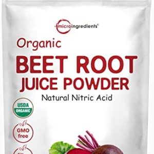 Organic Beet Root Powder, 1 Pound, Cold Pressed and Water Soluble, Beet Juice Pre-Workout Concentrated Powder, Contains Natural Nitric Oxide for Energy & Immune System Support, Non-GMO