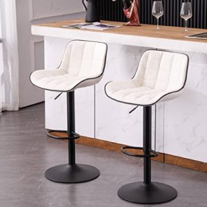 Kidol & Shellder Bar Stools Set of 2 White PU Upholstered Adjustablel Barstools Swivel Counter Stools,3 Mins Quick Assembly,Loads Up to 300lbs