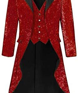DGMJ Sequins Tailcoat Circus Costume Men for Party Stylish Dinner Jacket Outwear Tuxedo Cosplay Show JK005