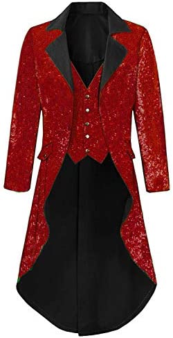 DGMJ Sequins Tailcoat Circus Costume Men for Party Stylish Dinner Jacket Outwear Tuxedo Cosplay Show JK005