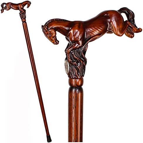 GC-Artis Horse Wood Carved Walking Stick Handle Wooden Walking Cane for Men Women Gentleman 36”
