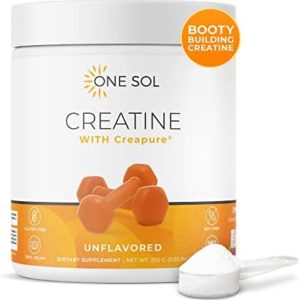 One Sol Creatine for Women Booty Gain, All Natural Women's Creatine Powder with Creapure, Increase Lean Muscle Mass, Reduce Recovery Time, Promotes Brain & Bone Health (Unflavored, 100 Servings)