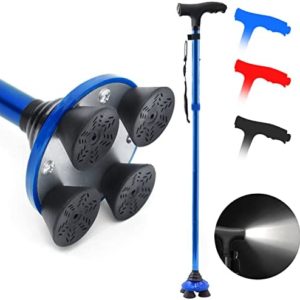 BigAlex Folding Walking Cane with LED Light,Pivoting Quad Base,Adjustable Walking Stick with Carrying Bag for Men/Women