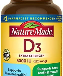 Nature Made Extra Strength Vitamin D3 5000 IU (125 mcg), Dietary Supplement for Bone, Teeth, Muscle and Immune Health Support, 360 Softgels, 360 Day Supply