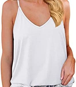 FMCHICO Women's Button Down V Neck Strappy Tank Tops Loose Casual Sleeveless Shirts Blouses