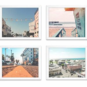 Venice Beach Photography Photographic Prints, Set of 4, Unframed, Lifeguard Stand, Downtown, Aerial Art Decor Poster Sign, 8x10