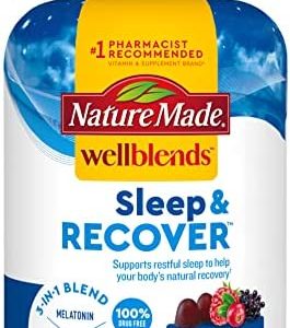 Nature Made Wellblends Sleep and Recover, Sleep Aid with Melatonin 3mg to Support Restful Sleep, plus L-theanine and Magnesium, 44 Gummies
