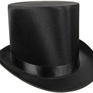 Tall Black Satin Finish Top Hat - Deluxe Formal Tuxedo High Crown Top Hat - Dress Up Accessory for Roaring 20s Party, Magician, Circus Ringmaster, Steampunk & Victorian Era Costume Accessory, One Size