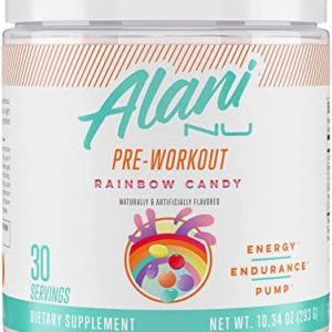 Alani Nu Pre Workout Supplement Powder for Energy, Endurance & Pump | Sugar Free | 200mg Caffeine | Formulated with Amino Acids Like L-Theanine to Prevent Crashing | Rainbow Candy, 30 Servings