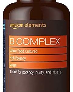 Amazon Elements B Complex, High Potency, 83% Whole Food Cultured, Supports Immune and Normal Energy Metabolism, Vegan, 65 Capsules, 2 month supply (Packaging may vary)