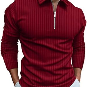 Men's Long Sleeve Polo Shirt Zipper Spring Slim Fit Classic Printed Golf Shirts Tops Outdoor Sports Casual T-Shirts