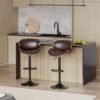 Aowos Adjustable Swivel Bar Stools Set of 2, Mid-Century Modern PU Leather Upholstered Counter Height Bar Stool, Kitchen Island Barstools with Back Brown - Image 7