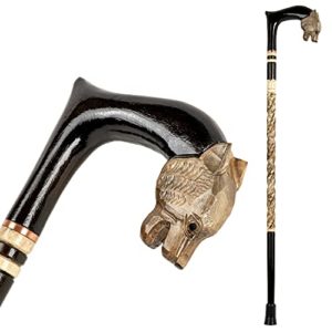 Fashionable Walking Canes for Men - Wolf - Hand Carved Mens Stick - Fancy Stylish Wooden Walking Sticks, 36 Inch