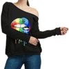 MAGICMK Woman’s Sweatershirt Lips Print Causal Blouse Off The Shoulder Long Sleeve Loose Slouchy Pullover Plus Size Tops - Image 6
