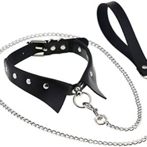 JNKET Punk Hauling Chain PU Leather Collar Necklace Neck Strap Gothic NightClub Goth Leash Belts Adjustable Size