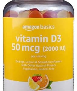 Amazon Basics Vitamin D3 2000 IU Gummies, Orange, Lemon & Strawberry, 160 Count (2 per Serving) (Previously Solimo)