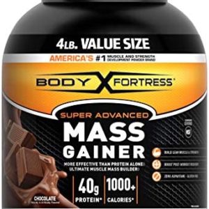 Body Fortress Super Advanced Mass Gainer Whey Protein Powder, Gluten Free, Chocolate, 4 Lb