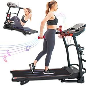 Ksports Treadmill Bundle | Electric Folding Incline Treadmill with Auto/Manual Incline, Sit Ups Rack/Strap & Ab Mat, Dumb Bells (only for AEP & LJJ Models) | Running Machine with Bluetooth Smart APP