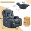 Houjud Manual Recliner Chair, 360° Swivel Rocker Recliner Chair Glider Lounge Chair with Massage and Heated, 2 Cup Holders, Lumbar Pillow and 4 Pockets for Living Room Home Theater (Blue) - Image 2