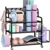 Home Gym Storage Rack, Yoga Mat Storage Rack Yoga Mat Holder, VOPEAK Gym Rack Organizer Workout Storage for Dumbbells Yoga Mats Foam Rollers Kettlebells, Gym Equipment Storage Rack with Hooks (Metal) - Image 9