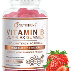 O NUTRITIONS Vitamin B Complex Vegan Gummies with Vitamin B12, B7 as Biotin, B6, B3 as Niacin, B5, B6, B8, B9 as Folate for Stress, Energy and Healthy Immune System-Prenatal Vitamins (1 Pack)