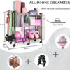 Yoga Mat Storage Rack Home Gym Equipment Storage Organizer Yoga Mat Holder for Yoga Mat Foam Roller Dumbbells Kettlebells Resistance Bands and More Gym Accessories Women Men Workout Equipment Organization with Hooks and Wheels - Image 5