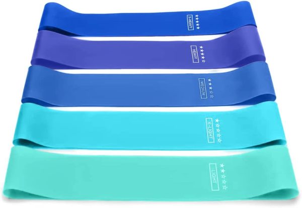 Resistance Bands for Working Out Women, Elastic Exercise Bands for Butt and Legs, Resistant Bands for Physical Therapy, Stretching, Fitness, Set of 5, Blue-Green