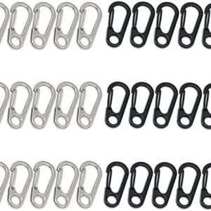 elane 30 PCS Mini Carabiner Clip,Spring Snap Hook for Keychains Accessories Backpack Bottle Outdoor Camping Hiking or Other Light Weight Items.(Black+Silver)