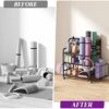 Home Gym Storage Rack, Yoga Mat Storage Rack Yoga Mat Holder, VOPEAK Gym Rack Organizer Workout Storage for Dumbbells Yoga Mats Foam Rollers Kettlebells, Gym Equipment Storage Rack with Hooks (Metal) - Image 8
