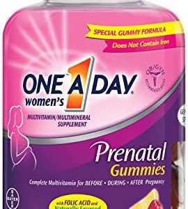 One A Day Women’s Prenatal Multivitamin Gummies Including Vitamin A, C, D, B6, B12, Folic Acid & more, 120 Count, Supplement for Before and During Pregnancy