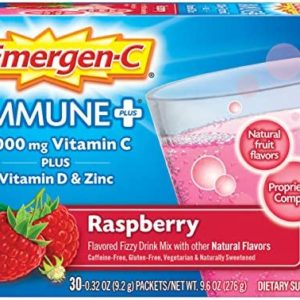 Emergen-C Immune+ 1000mg Vitamin C Powder, with Vitamin D, Zinc, Antioxidants and Electrolytes for Immunity, Immune Support Dietary Supplement, Raspberry Flavor - 30 Count/1 Month Supply