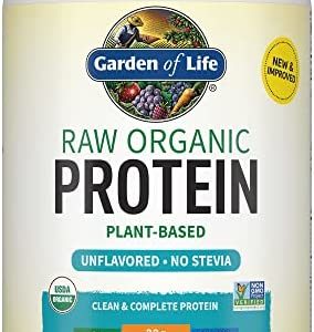Organic Vegan Unflavored Protein Powder - Garden of Life – 22g Complete Plant Based Raw Protein & BCAAs Plus Probiotics & Digestive Enzymes for Easy Digestion, Non-GMO Gluten-Free Lactose Free 1.2 LB