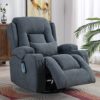 Houjud Manual Recliner Chair, 360° Swivel Rocker Recliner Chair Glider Lounge Chair with Massage and Heated, 2 Cup Holders, Lumbar Pillow and 4 Pockets for Living Room Home Theater (Blue) - Image 7