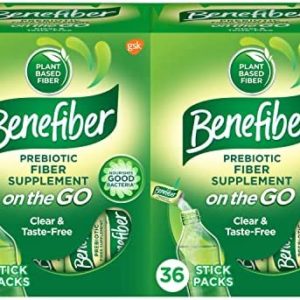 Benefiber On The Go Prebiotic Fiber Supplement Powder for Digestive Health, Daily Fiber Powder, Unflavored Powder Stick Packs - 36 Sticks (Pack of 2)