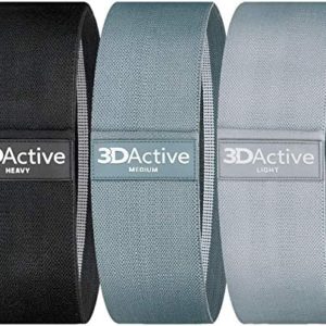 3DActive Fabric Resistance Bands for Legs and Butt. Wide Non-Slip Hip Band Set for Home and Gym Workouts. Exercise Guide and Carry Bag Included