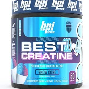 BPI Sports Best Creatine - Creatine Monohydrate, Himalayan Salt - strength, Pump, Endurance, Muscle Growth, Muscle Definition - No Bloat - Snow Cone - 50 servings - 10.58 Oz