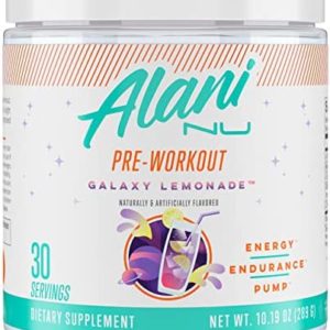 Alani Nu Pre Workout Supplement Powder for Energy, Endurance & Pump | Sugar Free | 200mg Caffeine | Formulated with Amino Acids Like L-Theanine to Prevent Crashing | Galaxy Lemonade, 30 Servings