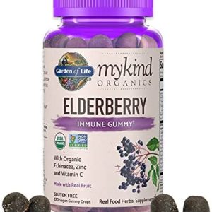 Garden of Life mykind Organics Elderberry Gummies for Adults & Kids - Immune Support Supplement with Organic Fruit, Herbal Blend, Elderberry, Echinacea, Zinc, Vitamin C, 120 Vegan Gluten Free Gummies