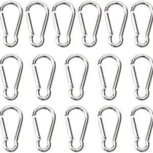 16PCS Small Carabiner Caribeaner Clip 1.89" Spring Snap Hook Key Chain Clip Spring-Loaded Gate Aluminum D Ring Carabiners for Backpacking Camping, Hiking, Outdoor Gym, Silver