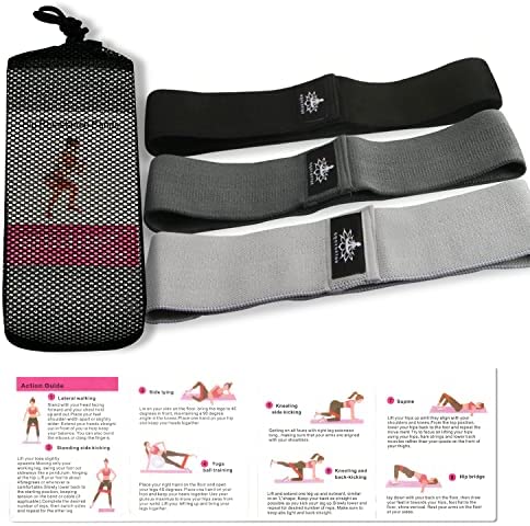 Hatha Yoga Large Resistance Band,14.5" x3.15",Fabric Exercise Loop Bands with Instruction Guide and Carry Bag, Set of 3. - Image 2
