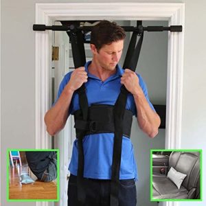 Ultimate Back Stretching Package - Sit and Decompress Back Stretcher with Inflatable Lumbar Pillow (Large Harness No Bar) - Inversion Table Alternative Chiropractor Designed