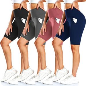 FULLSOFT 4 Pack Biker Shorts for Women with Pockets – 8" High Waist Tummy Control Workout Gym Yoga Running Short Pants